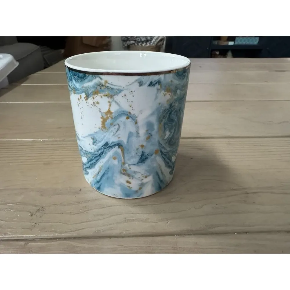 WAVEYU Marble Ceramic Desk Organizer Pen Holder Blue Gold